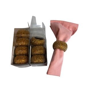 Trim A Home Gold Tone Beaded Round Napkin Rings Set of 8 NEW Table Decor Elegant